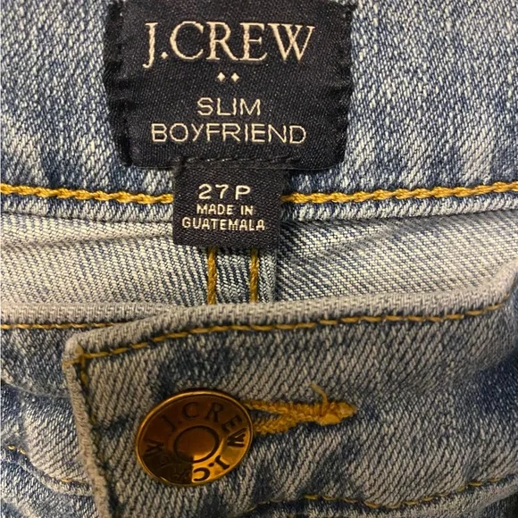 Classic Blue J Crew Slim Boyfriend Jeans Sz 27P (Sz 4) Cropped Frayed Hem - Picture 3 of 5